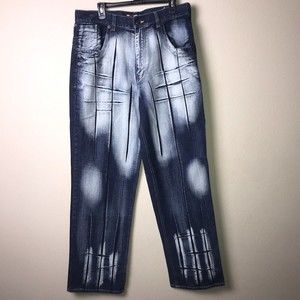 RB RAW BLUE Denim Jeans Vintage Acid Wash Lines Since 1983 Hip Hop Skate 36 x 34